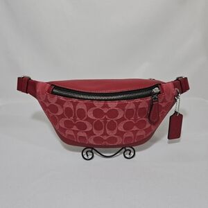 Coach Denim And Smooth calf Leather Fabric Lining Warren Mini Belt Bag